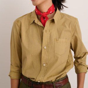 Alex Mill Bobby Shirt Poplin Cotton Wash & Go Khaki Long Sleeve Size M new